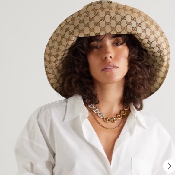 Gucci GG Bucket Hat Monogram Stiff Canvas Wide Large Brim Beige Tan Jacquard - Picture 5 of 16
